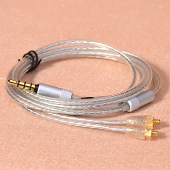 DIY 3,5 mm Slúchadlá Kábel MMCX Strieborné Pozlátené Kábel s Mikrofónom pre Shure Slúchadlá 120 cm